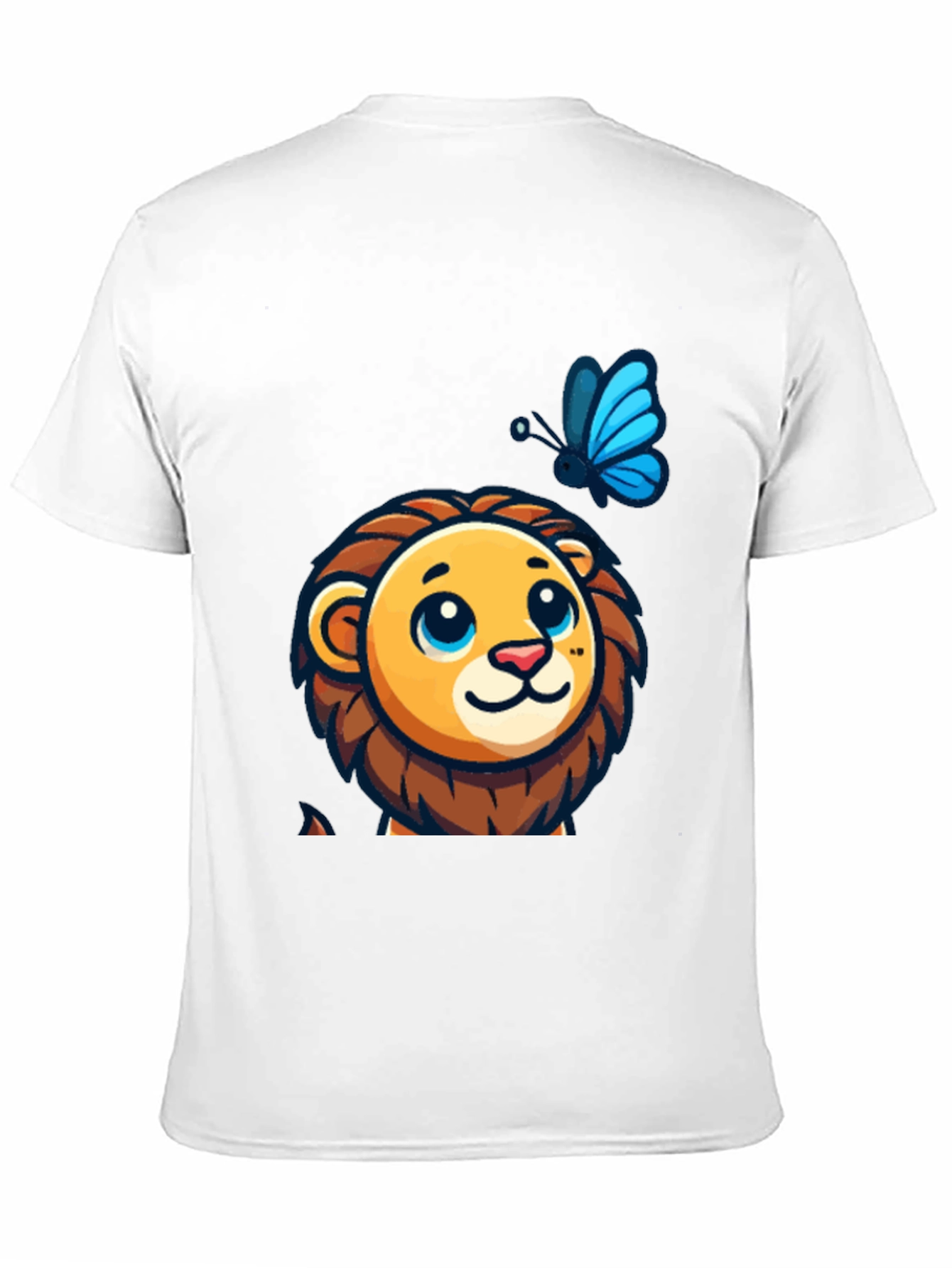 Cute Lion & Butterfly Graphic Black T-Shirt
