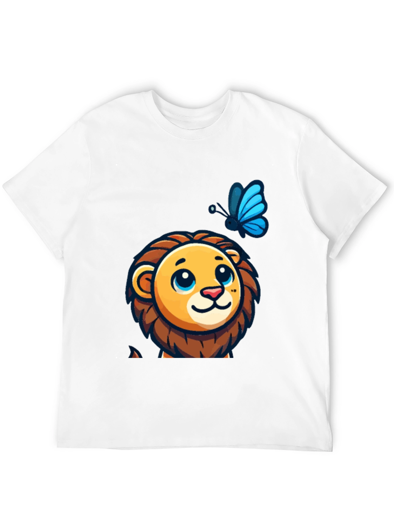 Cute Lion & Butterfly Graphic Black T-Shirt