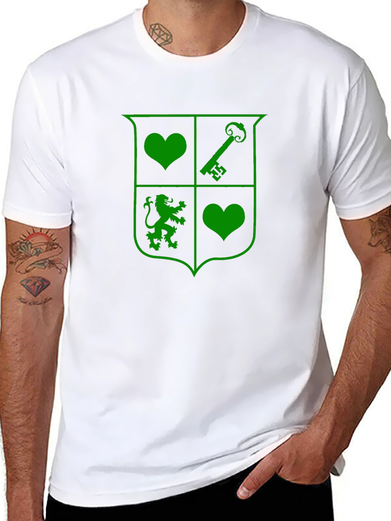 Crest Graphic T-Shirt - Heart Key Lion Design