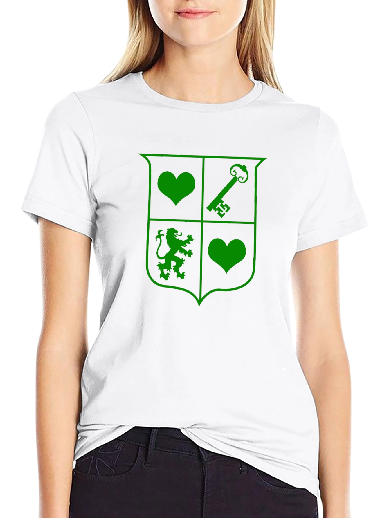Crest Graphic T-Shirt - Heart Key Lion Design
