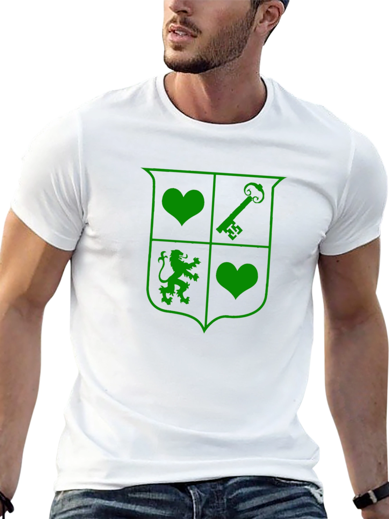 Crest Graphic T-Shirt - Heart Key Lion Design