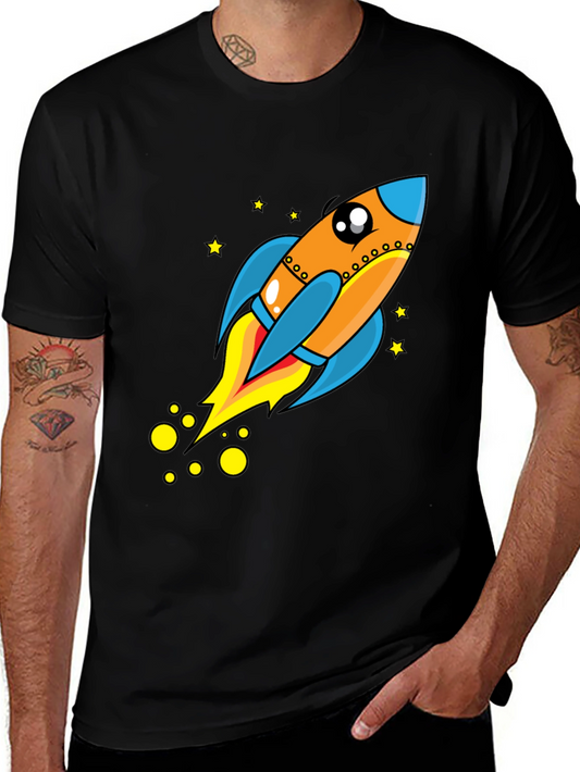 Rocket Ship Graphic Tee - Black Cotton T-Shirt