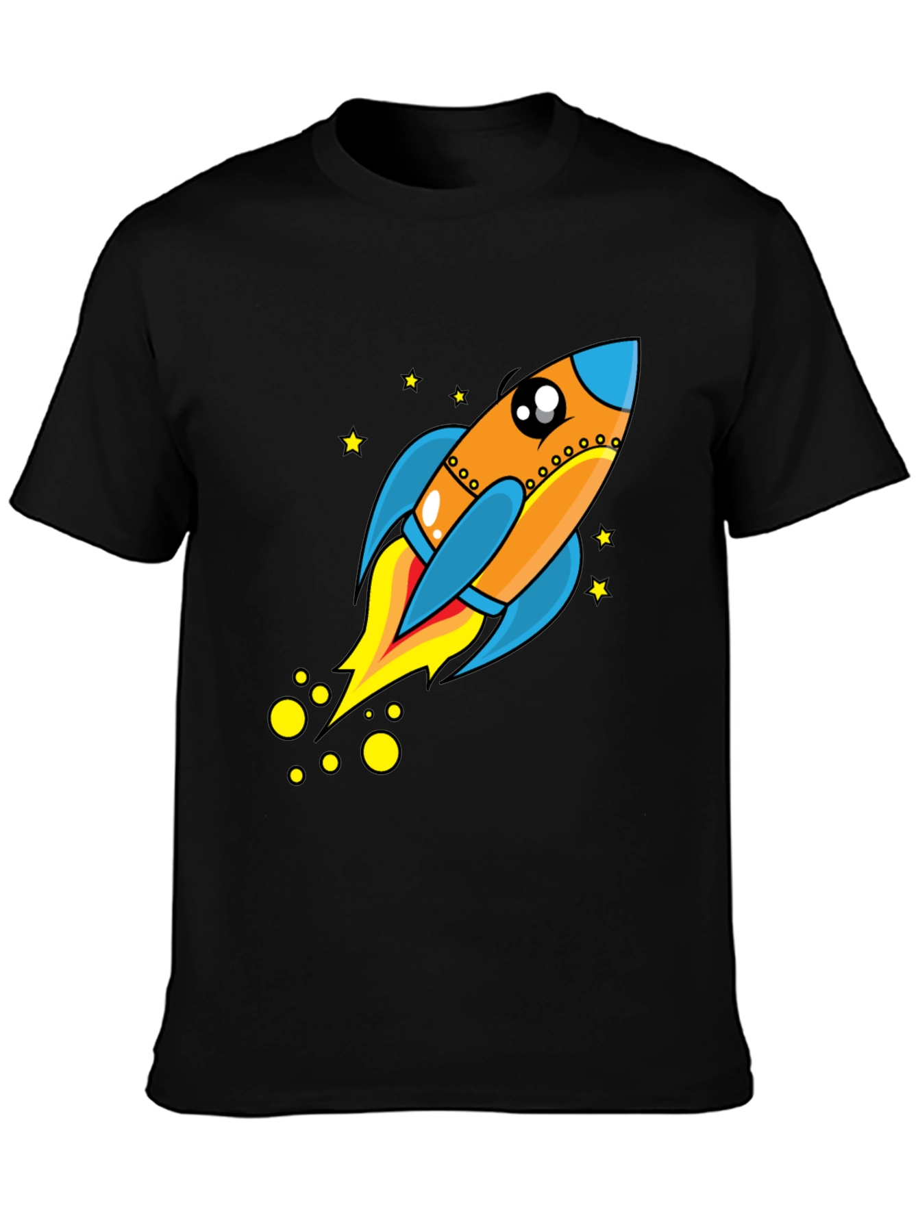 Rocket Ship Graphic Tee - Black Cotton T-Shirt