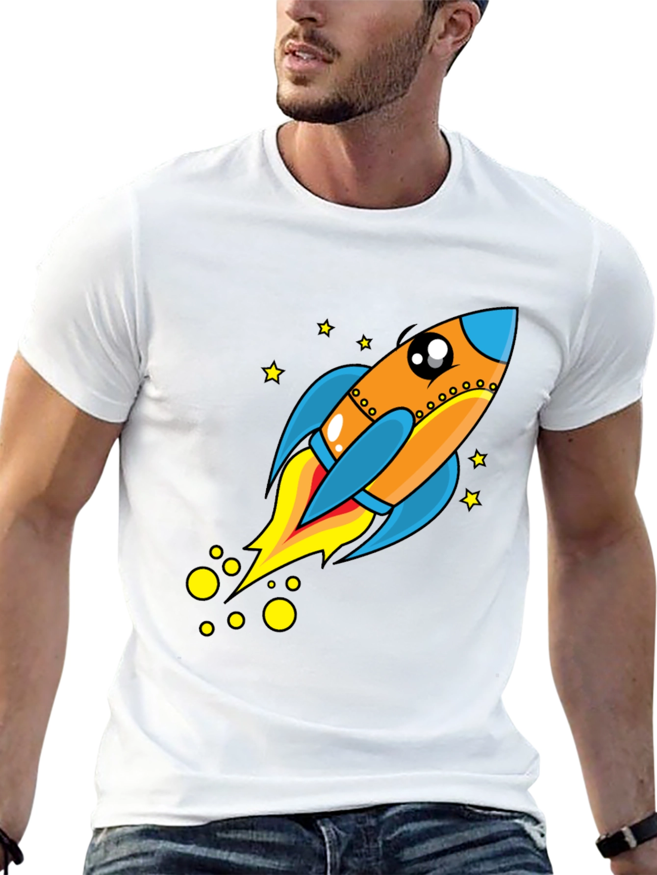 Rocket Ship Graphic Tee - Black Cotton T-Shirt