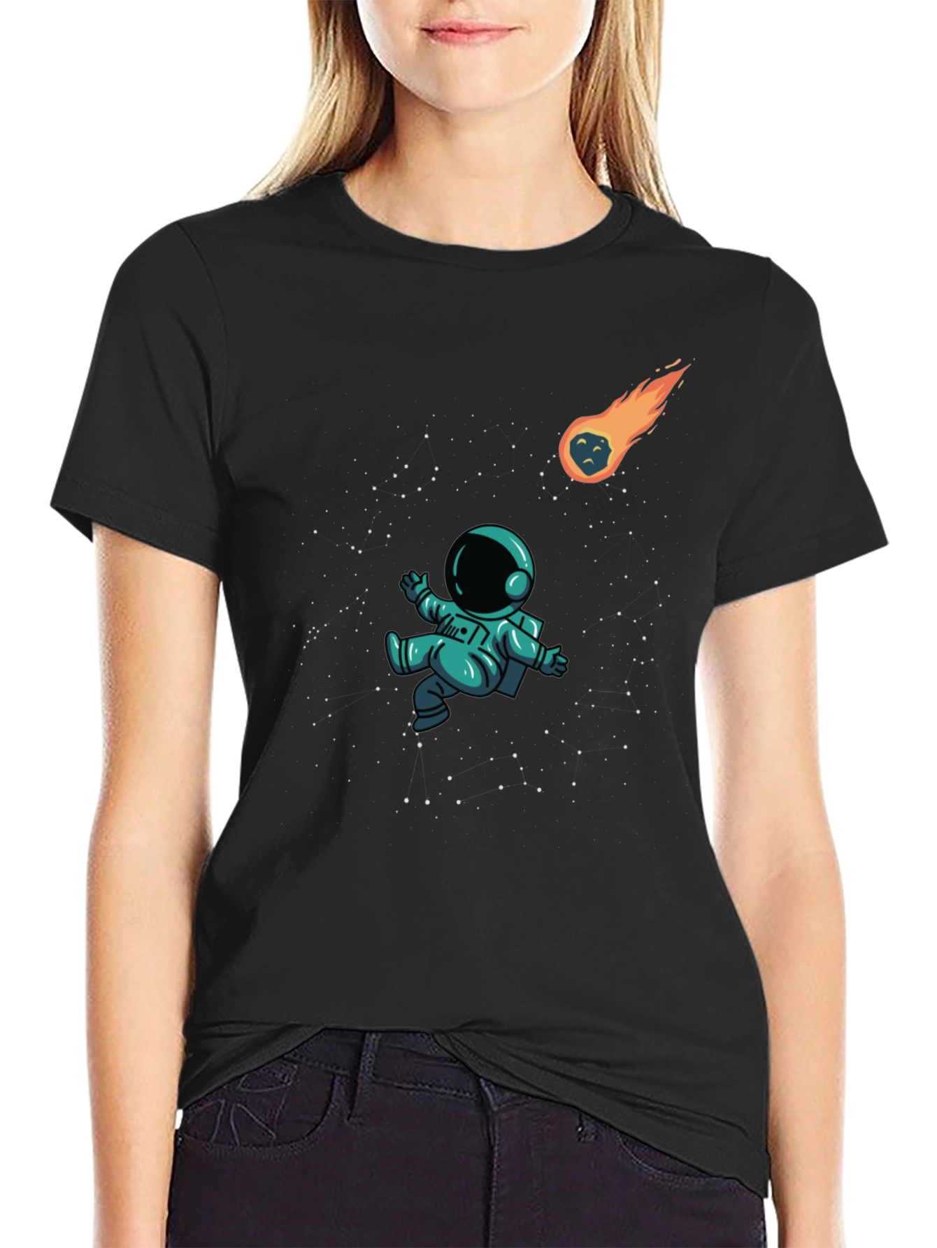 Astronaut in Space Black T-Shirt