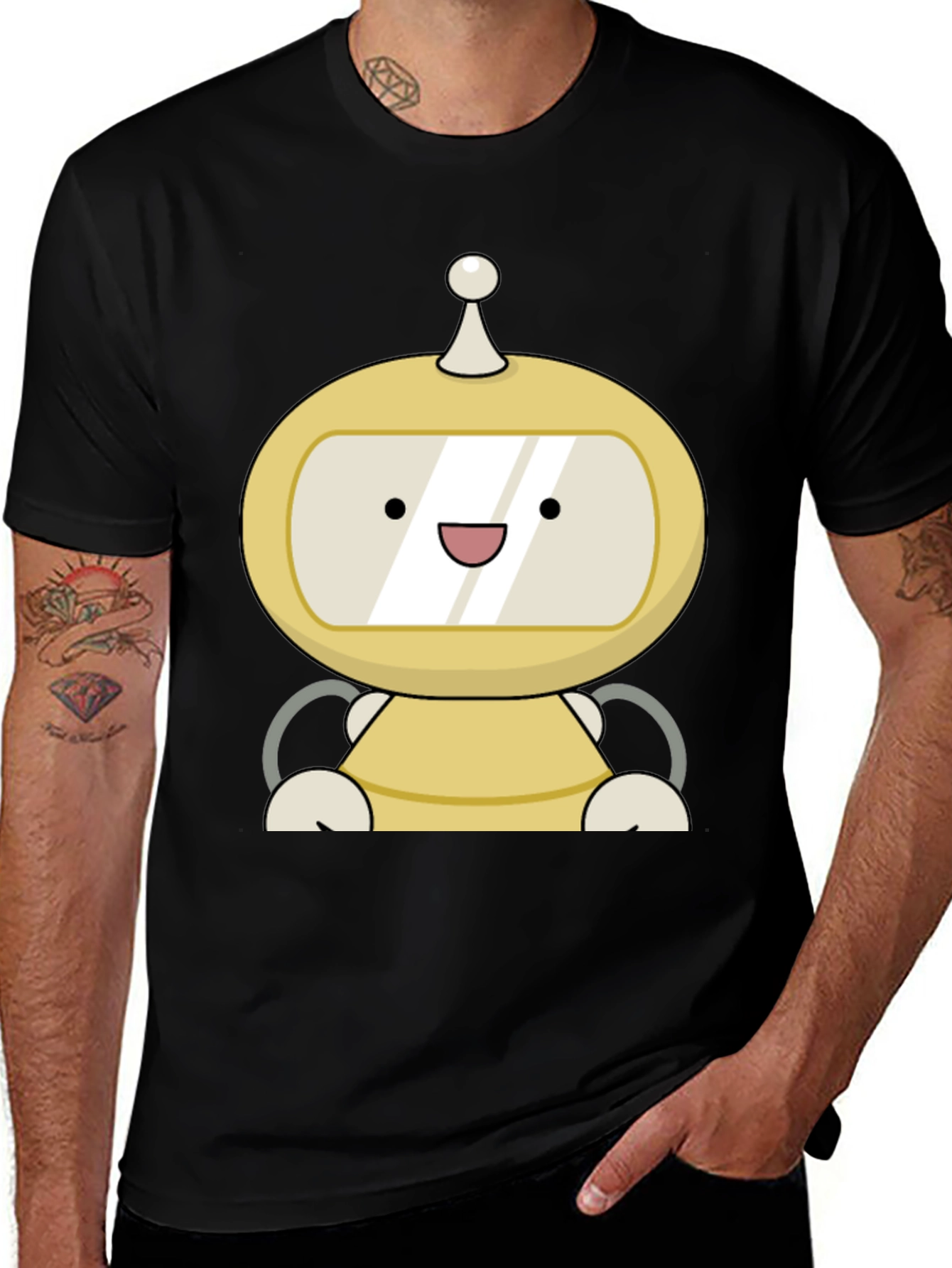 Cute Robot Graphic Black T-Shirt