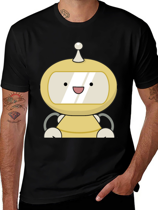 Cute Robot Graphic Black T-Shirt