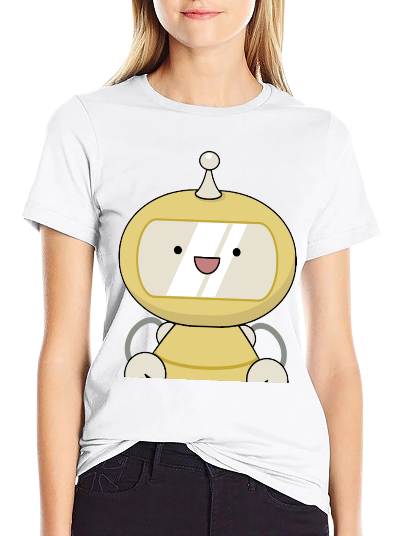 Cute Robot Graphic Black T-Shirt