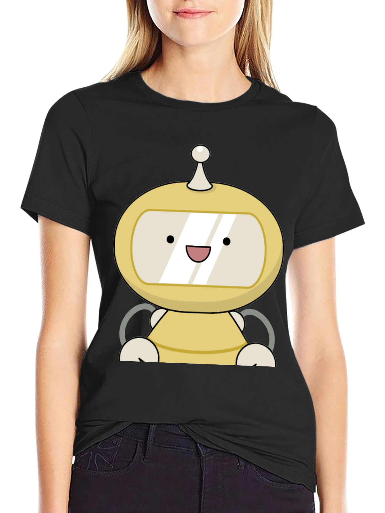 Cute Robot Graphic Black T-Shirt