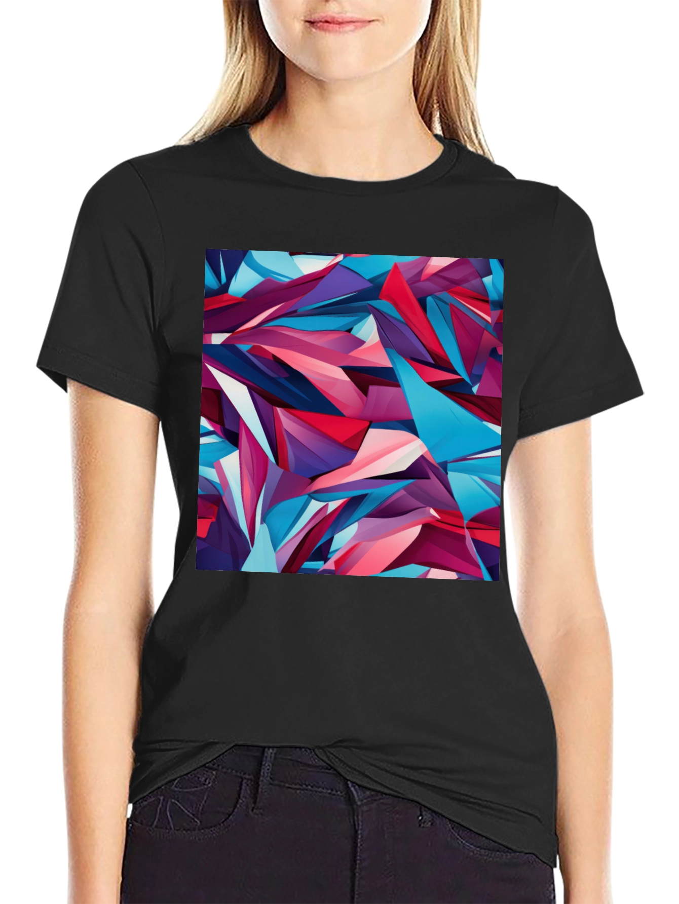 Abstract Geometric Print Black T-Shirt
