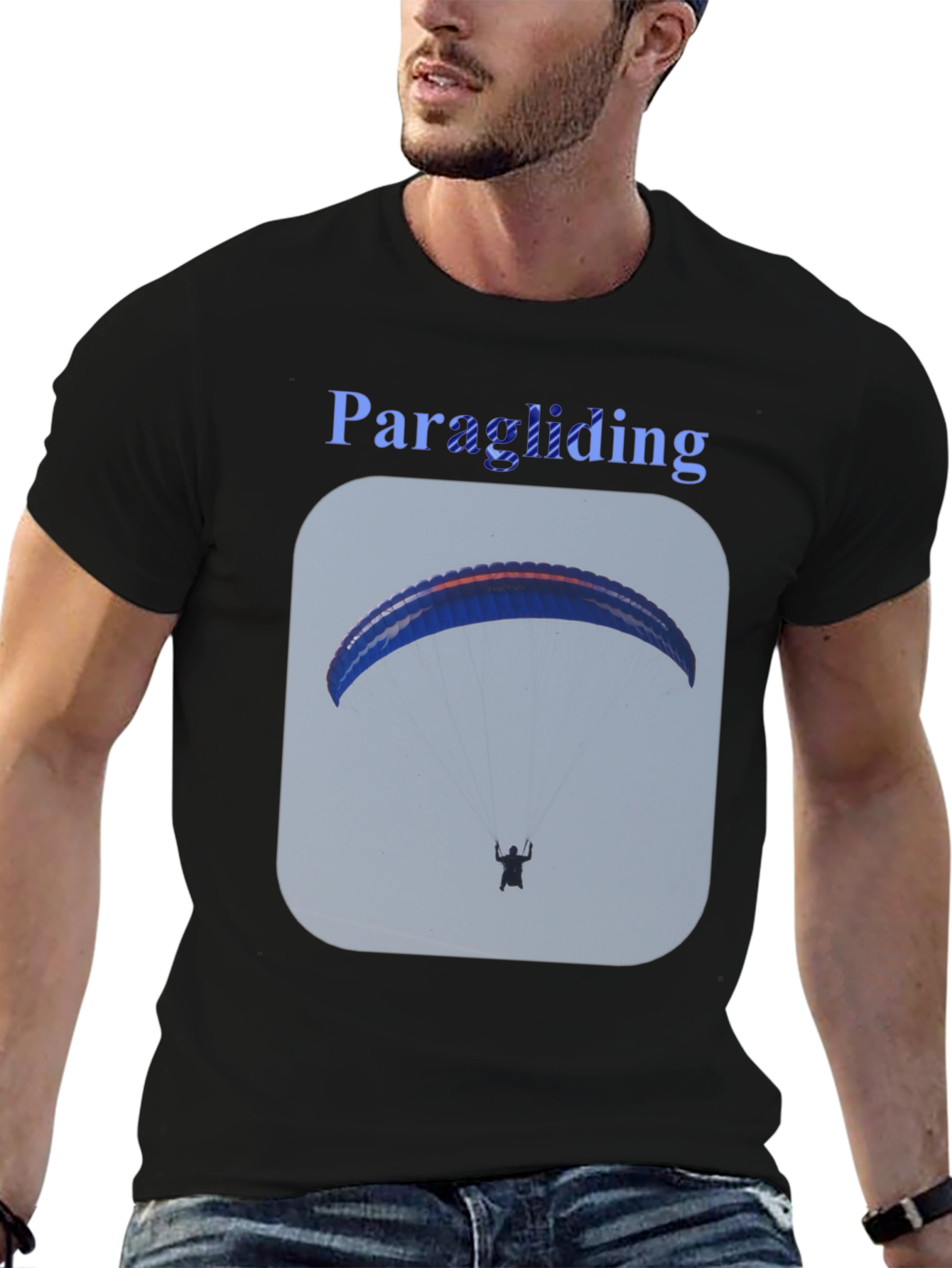 Paragliding Graphic Tee - Black Cotton T-Shirt