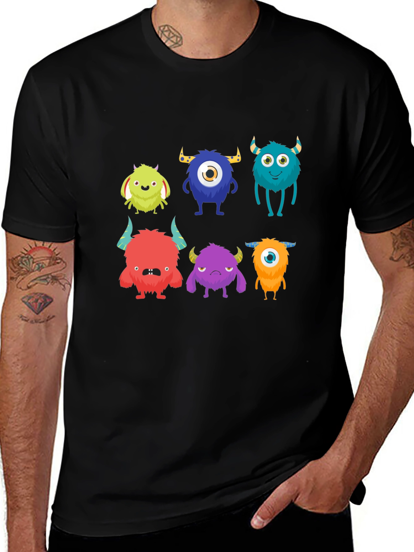 Monster Graphic Tee - Black Cotton T-Shirt