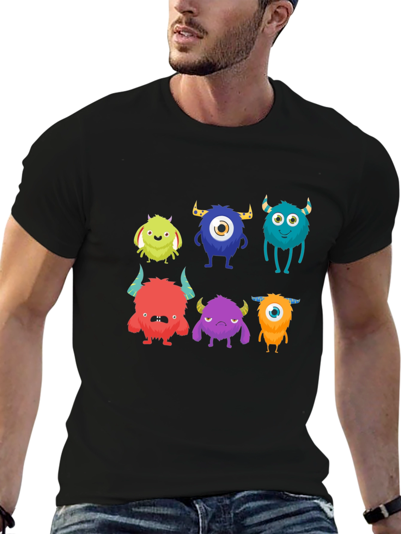 Monster Graphic Tee - Black Cotton T-Shirt