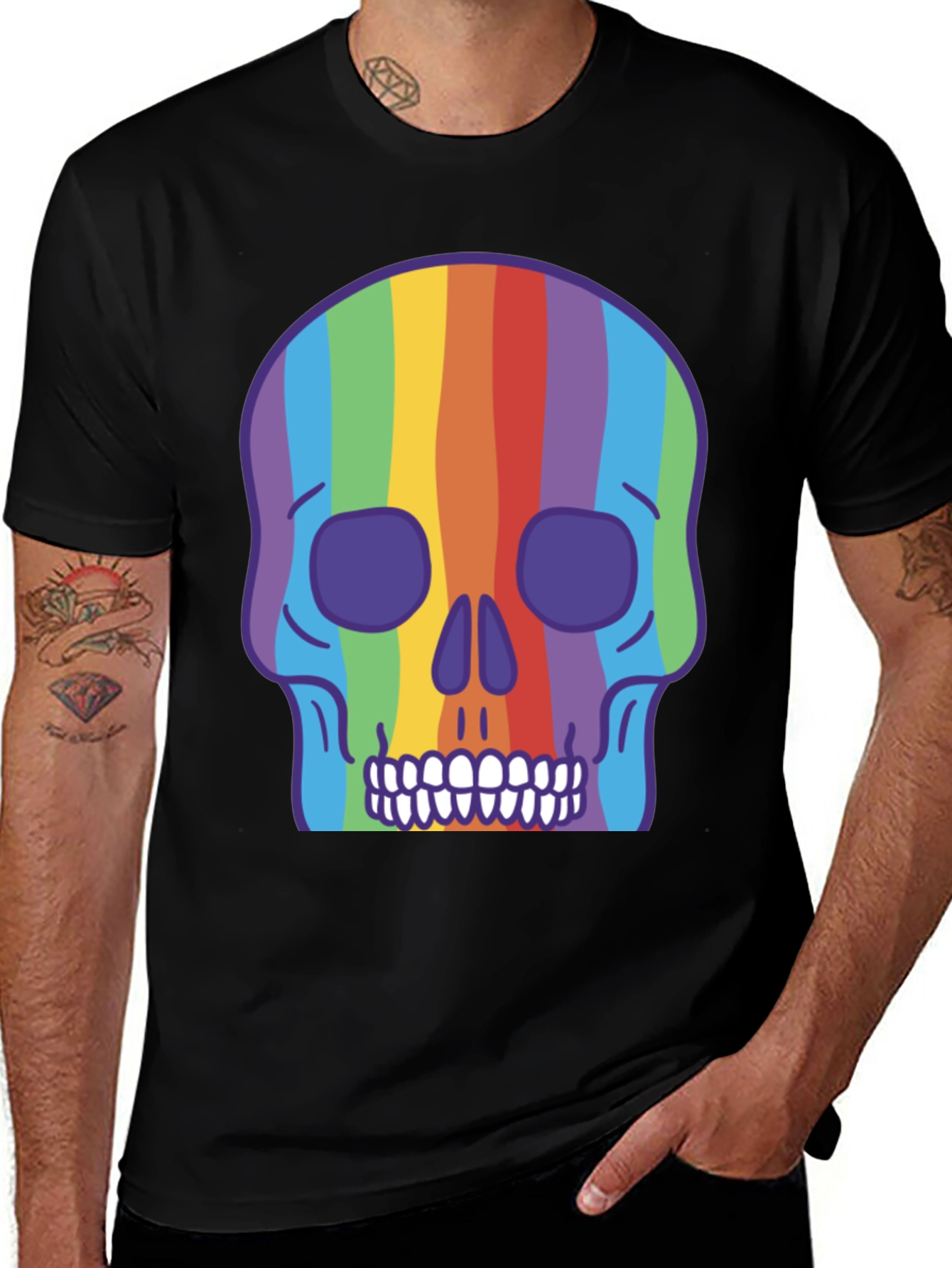 Rainbow Skull Graphic Tee - Vibrant & Unique Design
