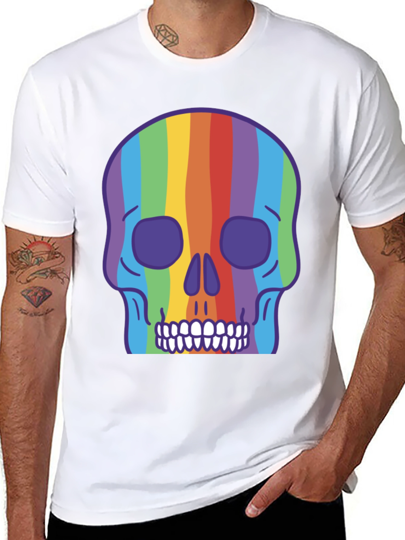 Rainbow Skull Graphic Tee - Vibrant & Unique Design