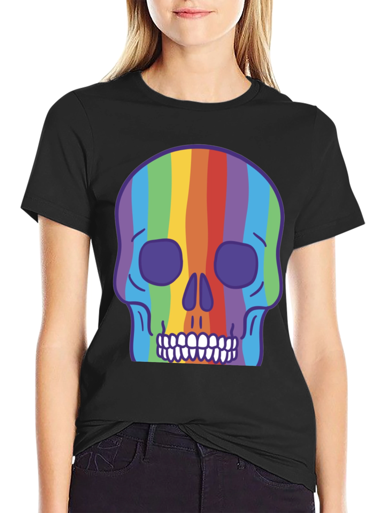 Rainbow Skull Graphic Tee - Vibrant & Unique Design