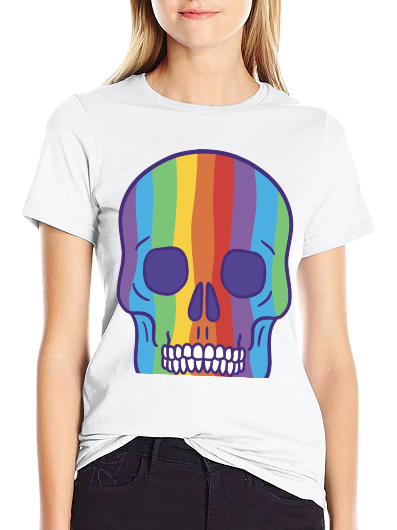 Rainbow Skull Graphic Tee - Vibrant & Unique Design