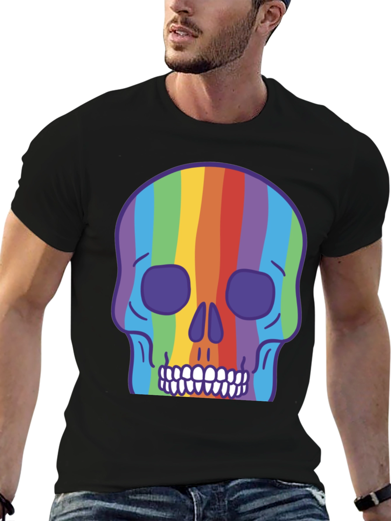 Rainbow Skull Graphic Tee - Vibrant & Unique Design