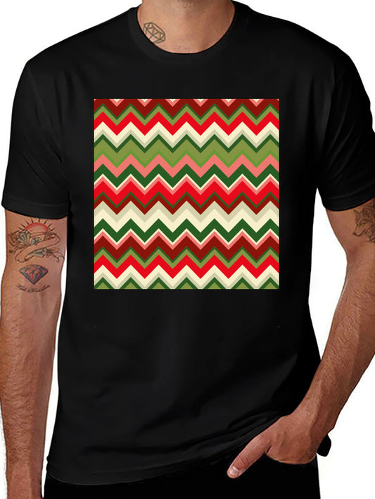 Chevron Pattern Tee - Retro Style Graphic Print T-Shirt