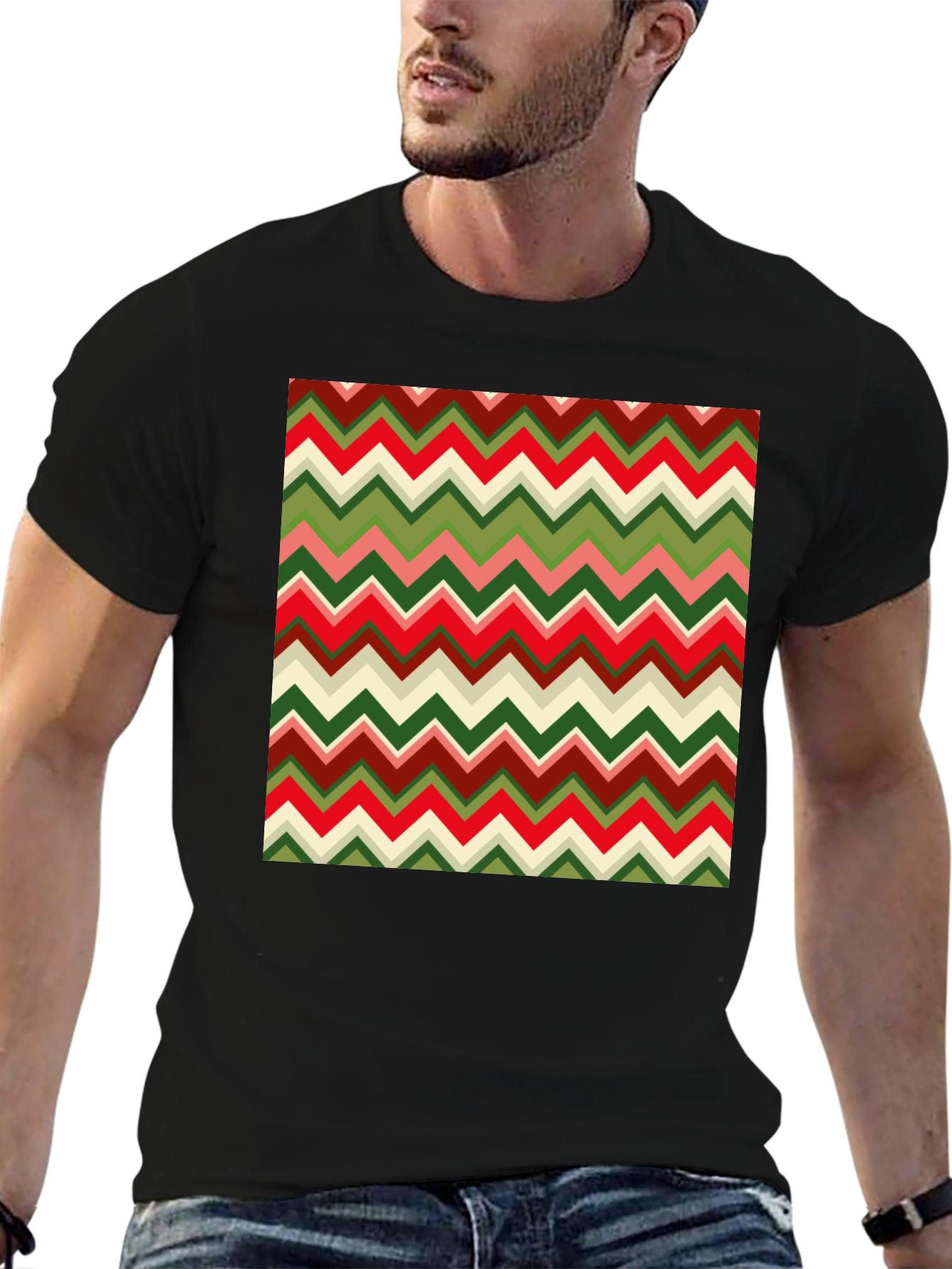 Chevron Pattern Tee - Retro Style Graphic Print T-Shirt