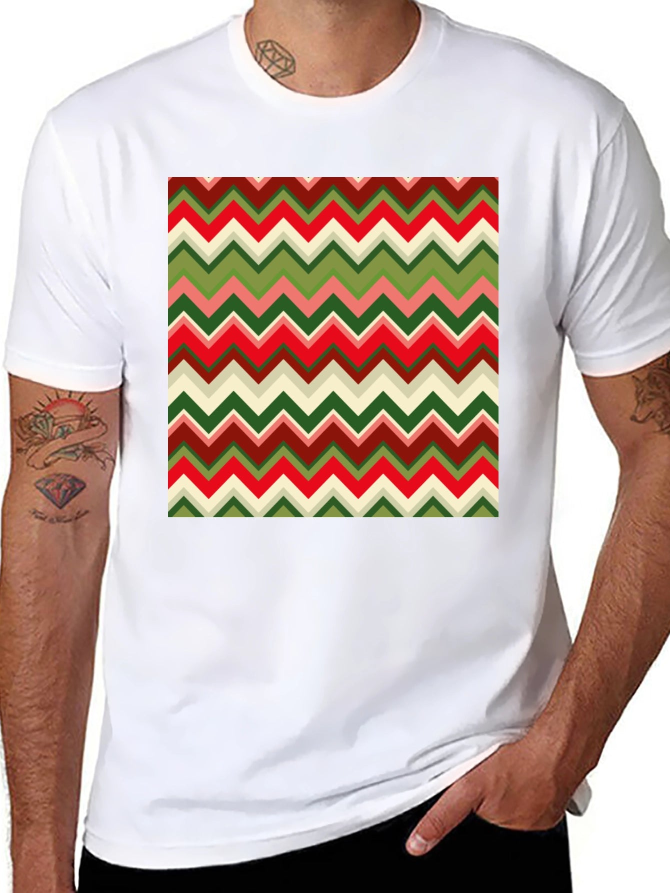 Chevron Pattern Tee - Retro Style Graphic Print T-Shirt