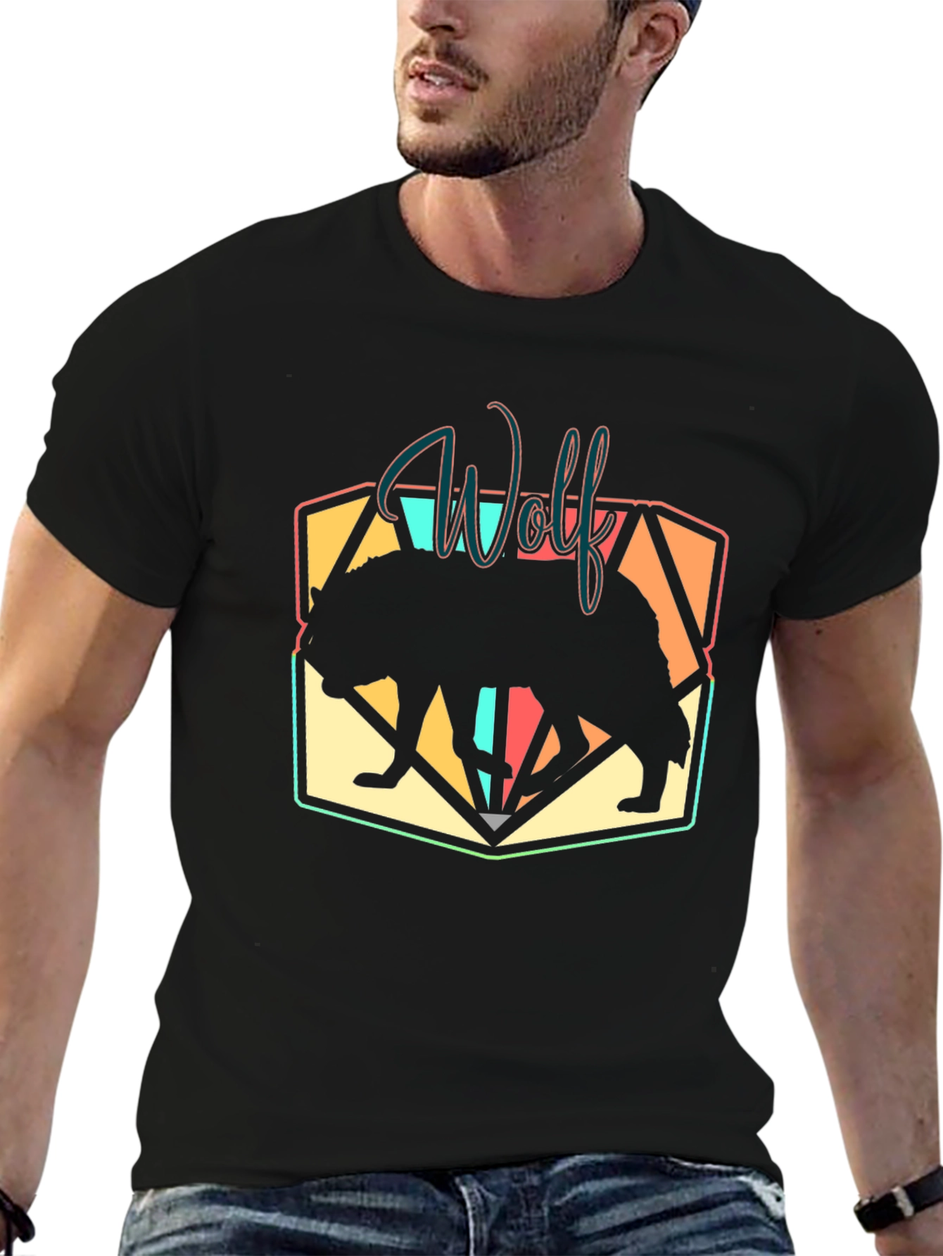 Wolf Silhouette Graphic Black T-Shirt