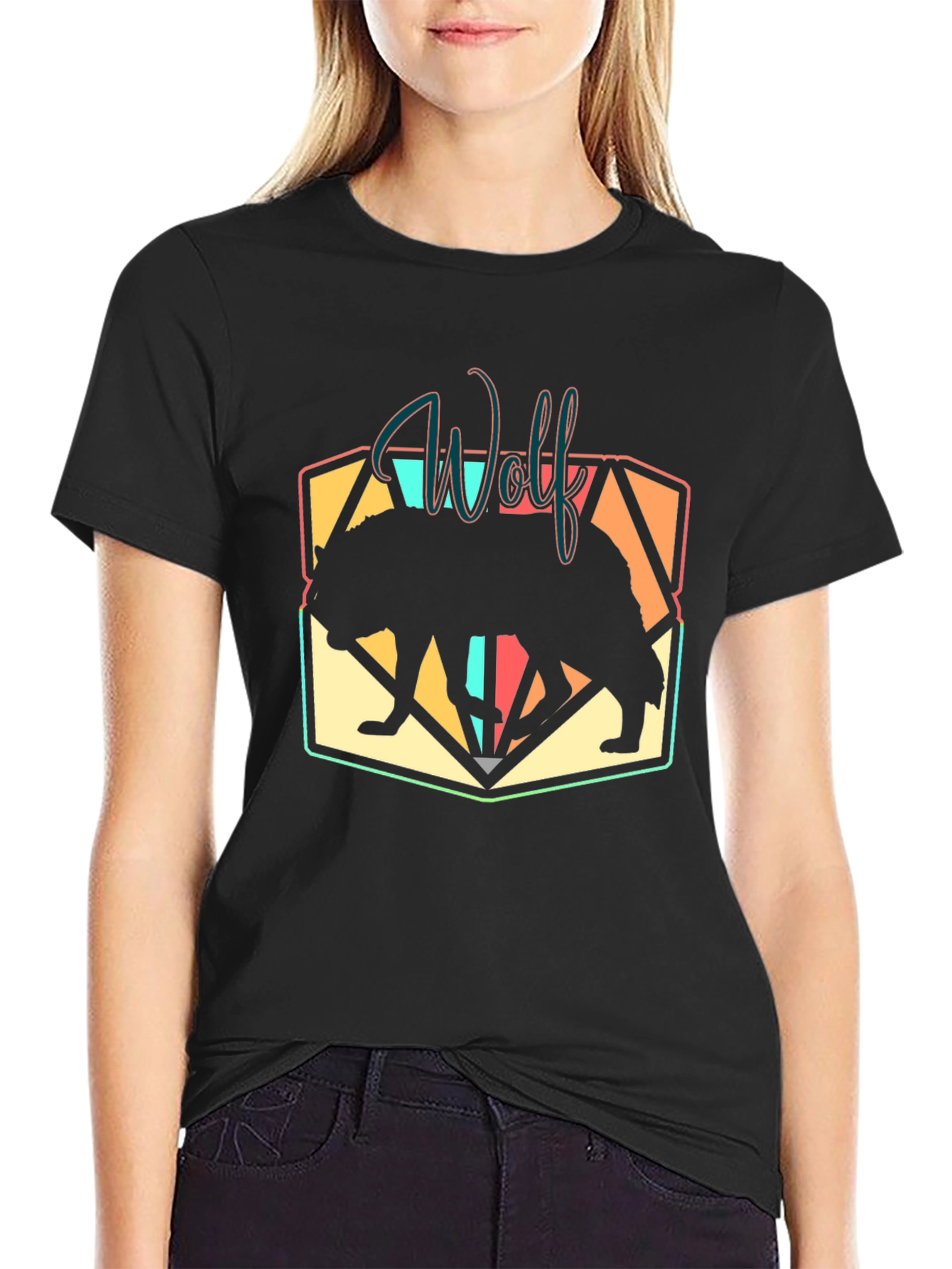 Wolf Silhouette Graphic Black T-Shirt
