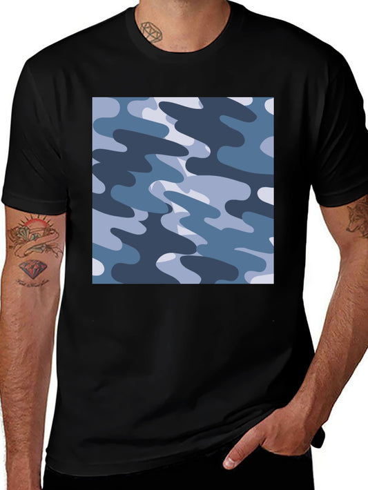 Mens Black Camouflage Print T-Shirt