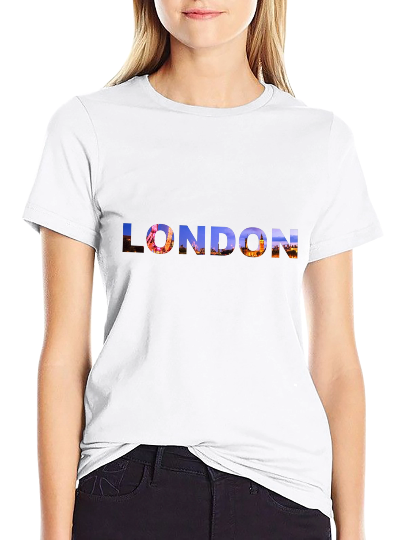 London Skyline Graphic Tee - Black Cotton T-Shirt