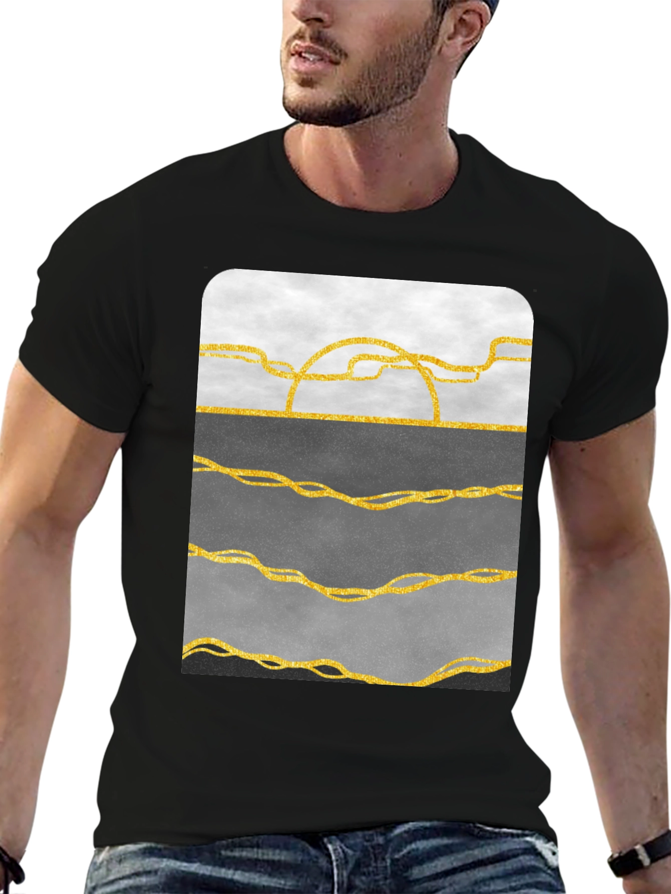 Abstract Gold Line Art T-Shirt - Modern Graphic Tee