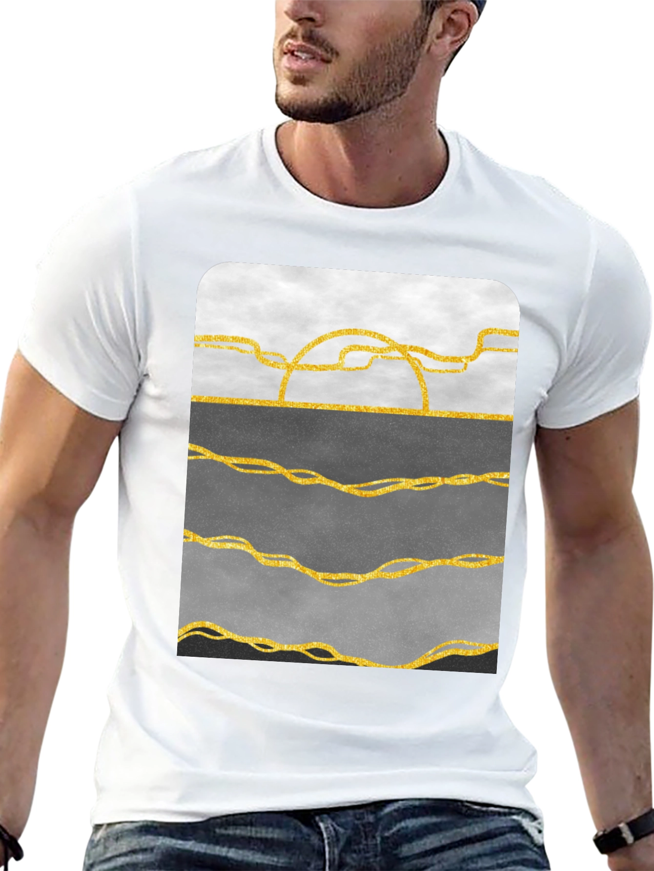 Abstract Gold Line Art T-Shirt - Modern Graphic Tee