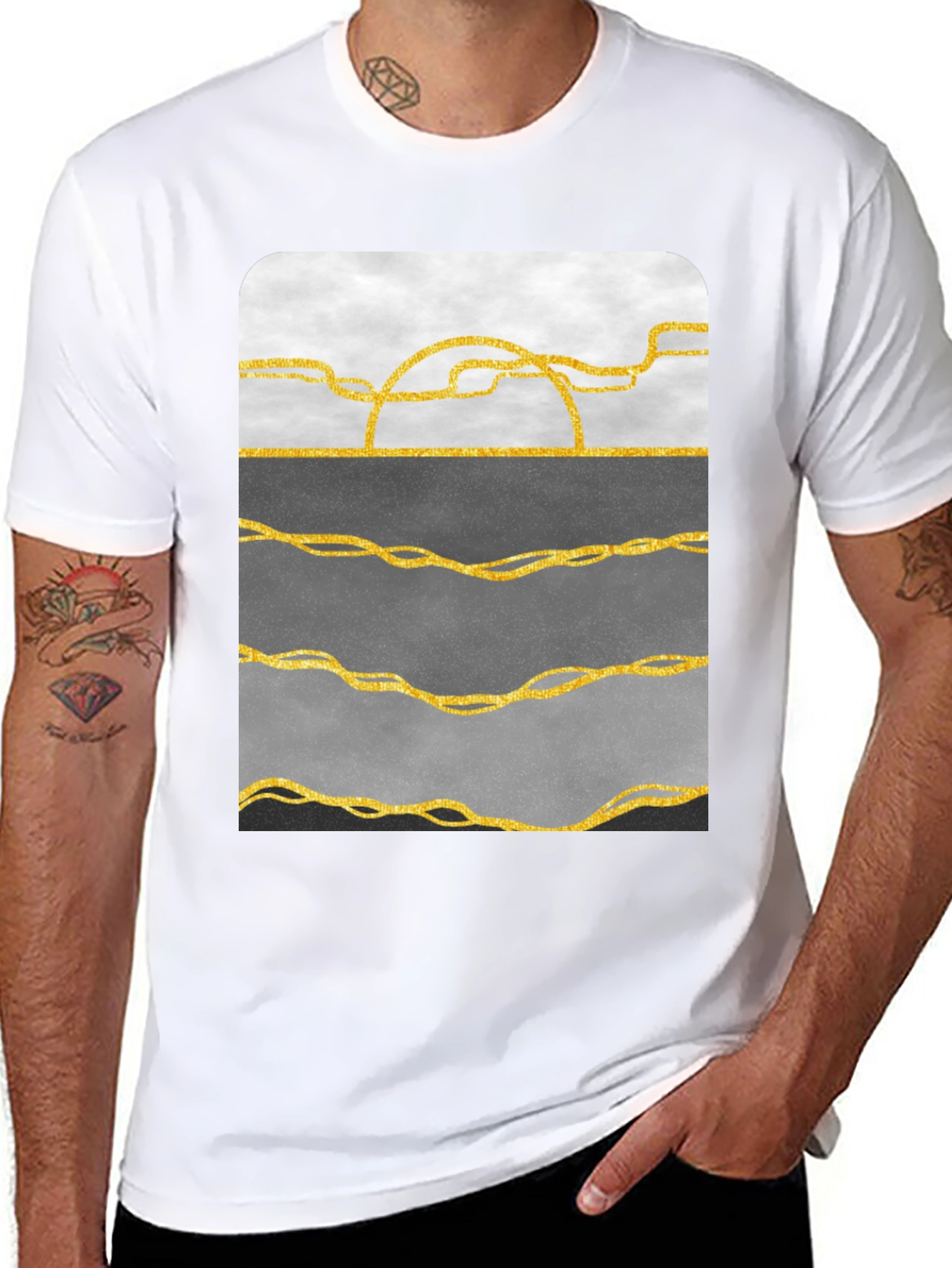 Abstract Gold Line Art T-Shirt - Modern Graphic Tee