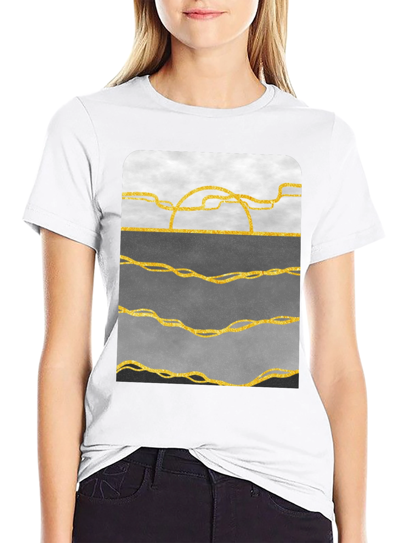 Abstract Gold Line Art T-Shirt - Modern Graphic Tee