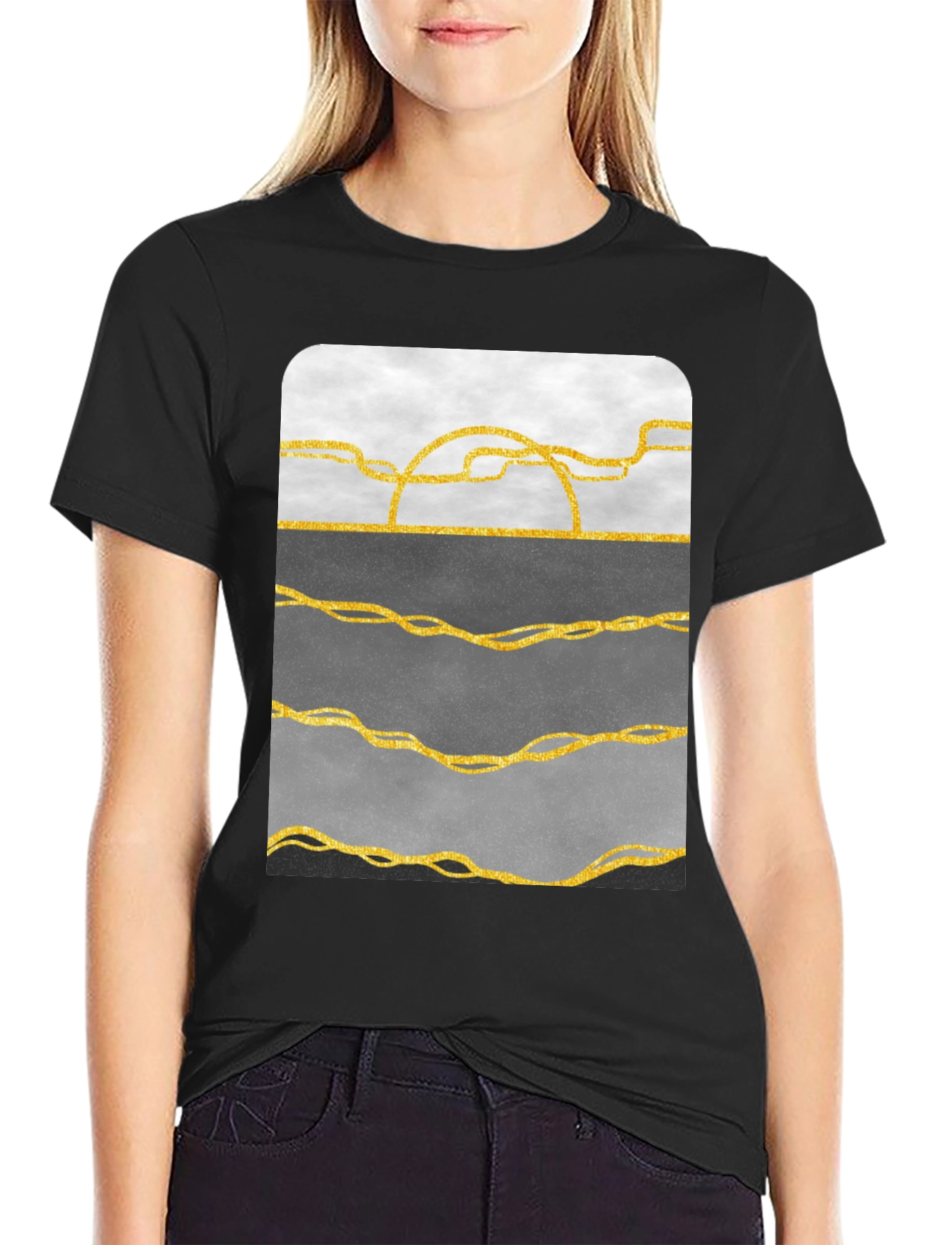 Abstract Gold Line Art T-Shirt - Modern Graphic Tee