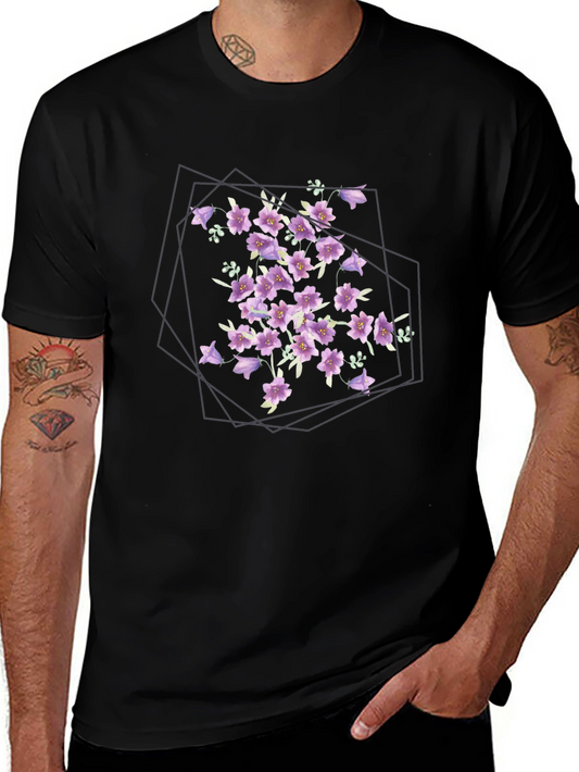 Floral Geometric Print Black T-Shirt