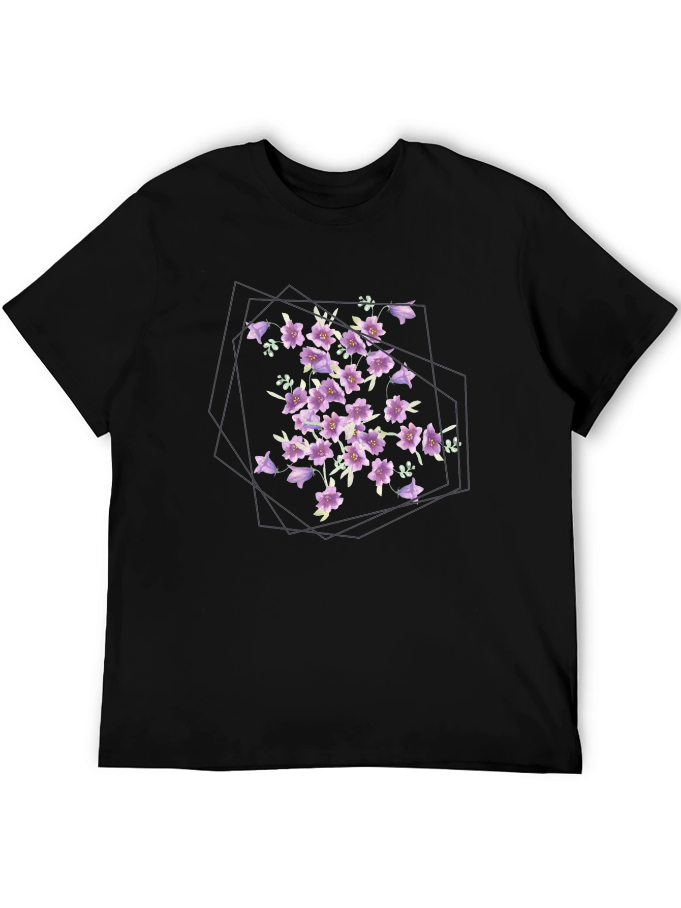 Floral Geometric Print Black T-Shirt
