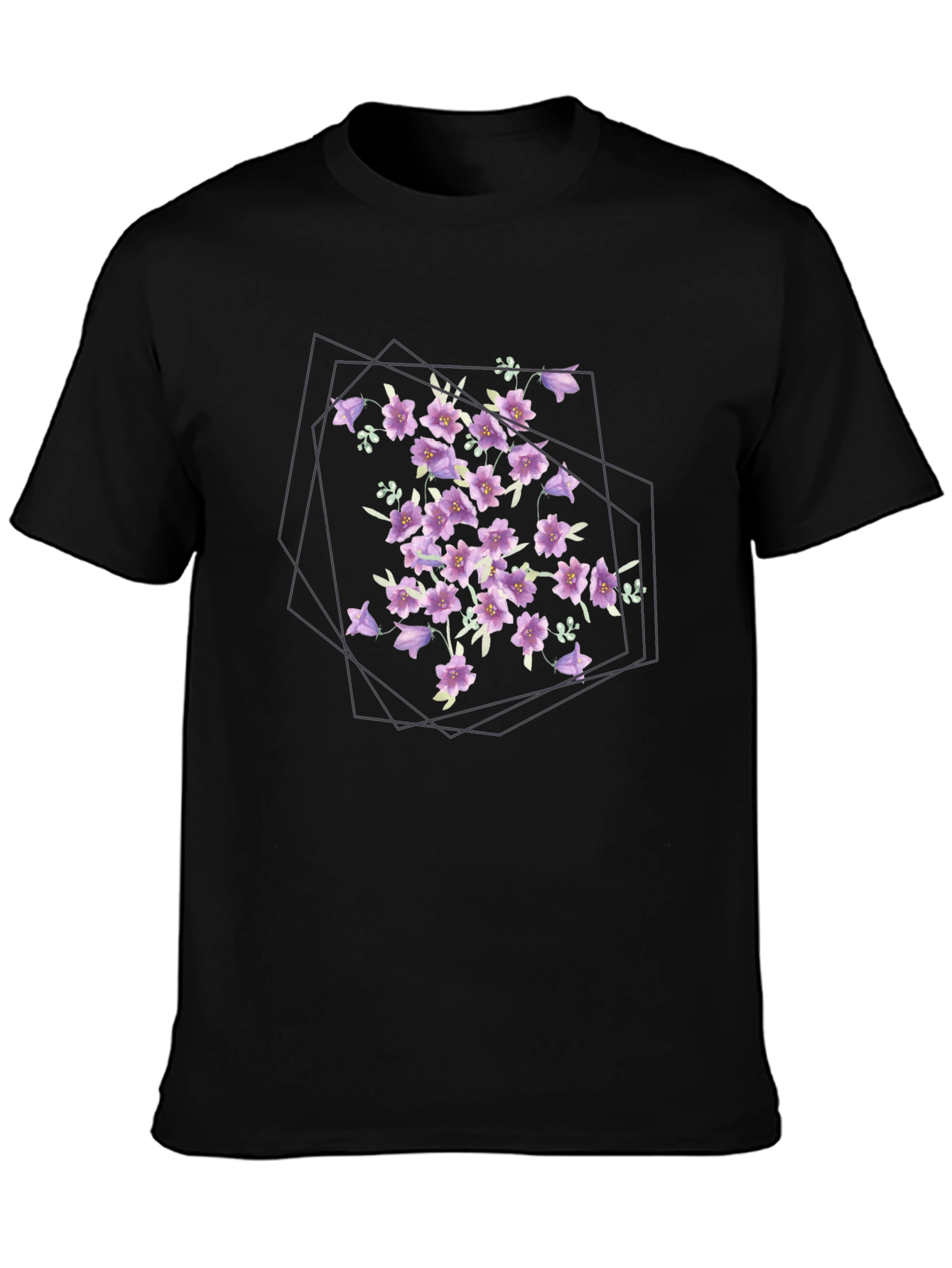 Floral Geometric Print Black T-Shirt