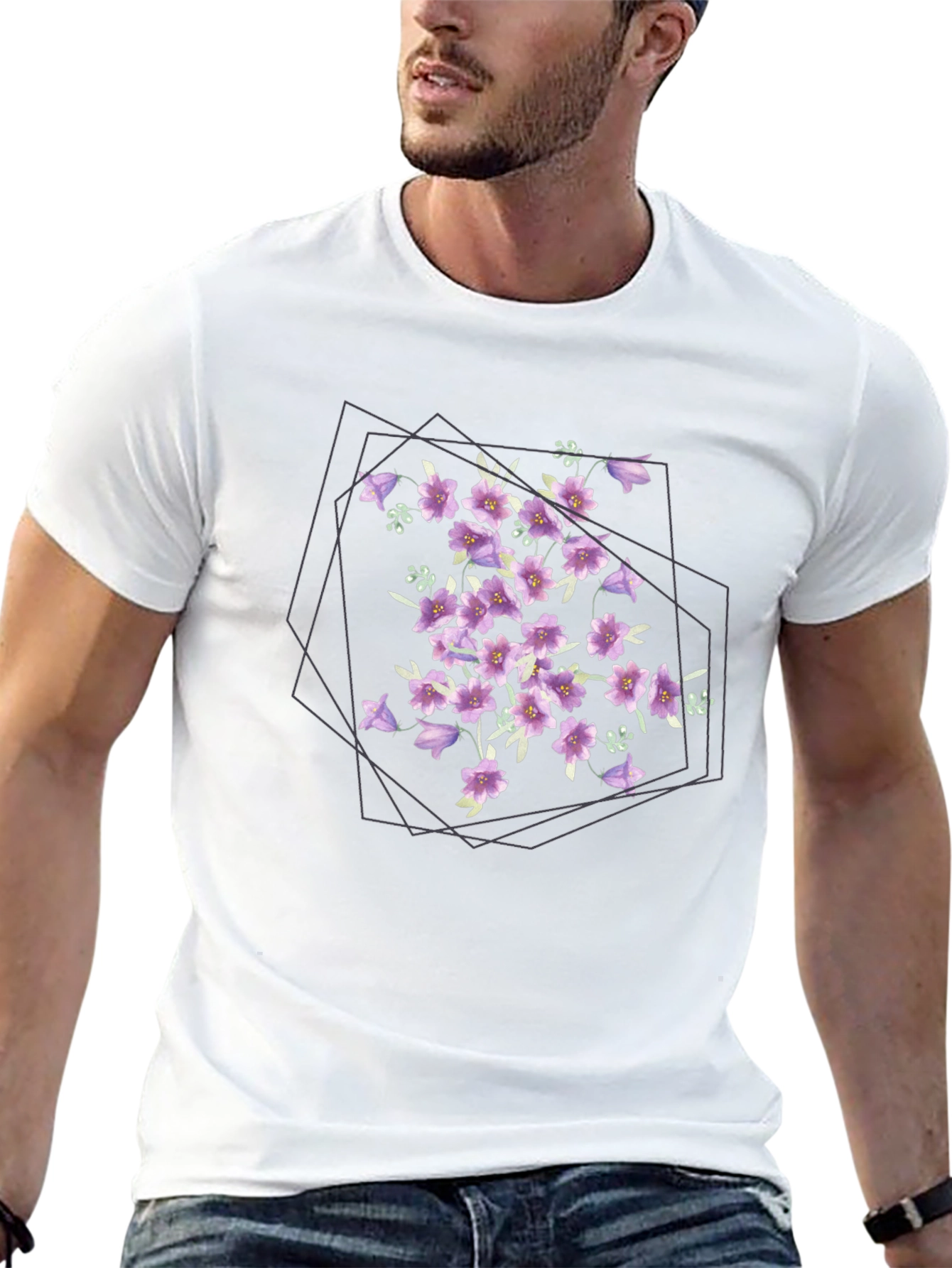 Floral Geometric Print Black T-Shirt