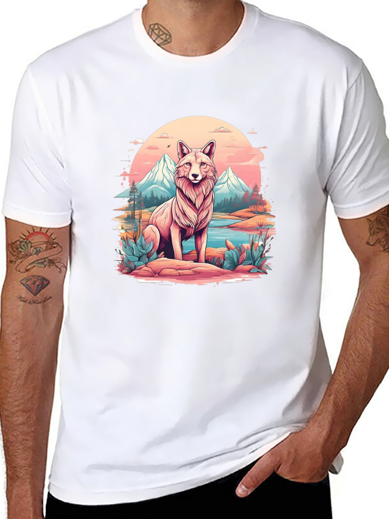 Wolf Mountain Scene Graphic Tee