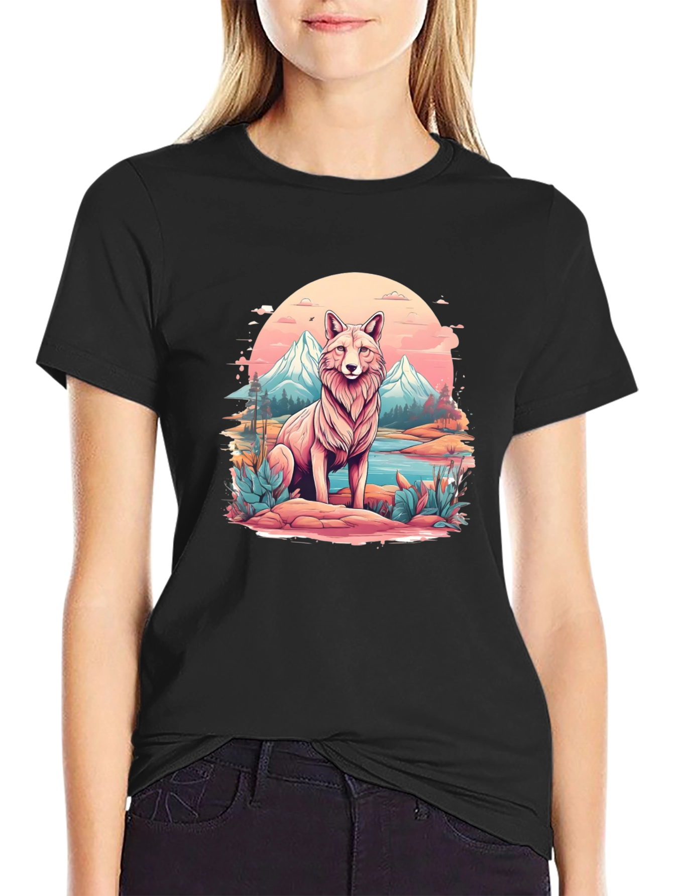 Wolf Mountain Scene Graphic Tee
