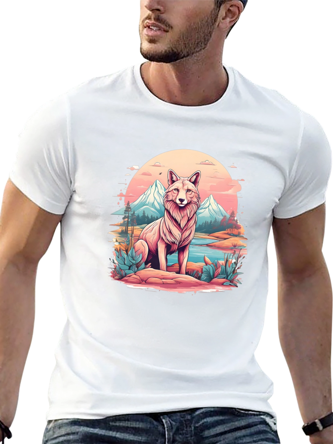 Wolf Mountain Scene Graphic Tee