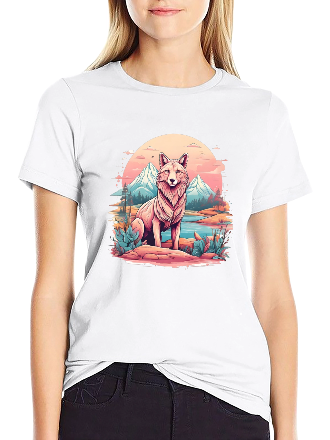 Wolf Mountain Scene Graphic Tee