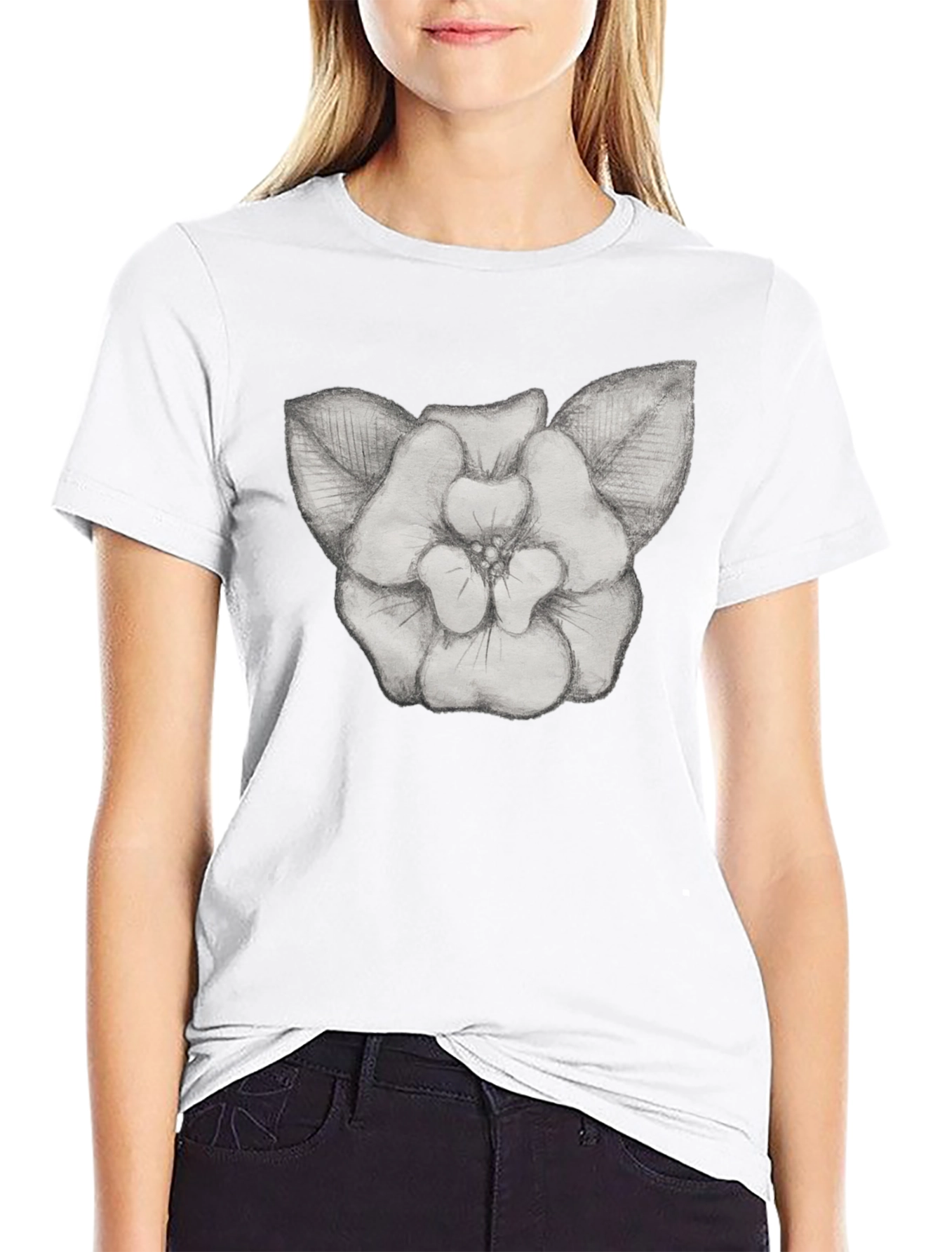 Floral Sketch Graphic Tee - Black Cotton T-Shirt