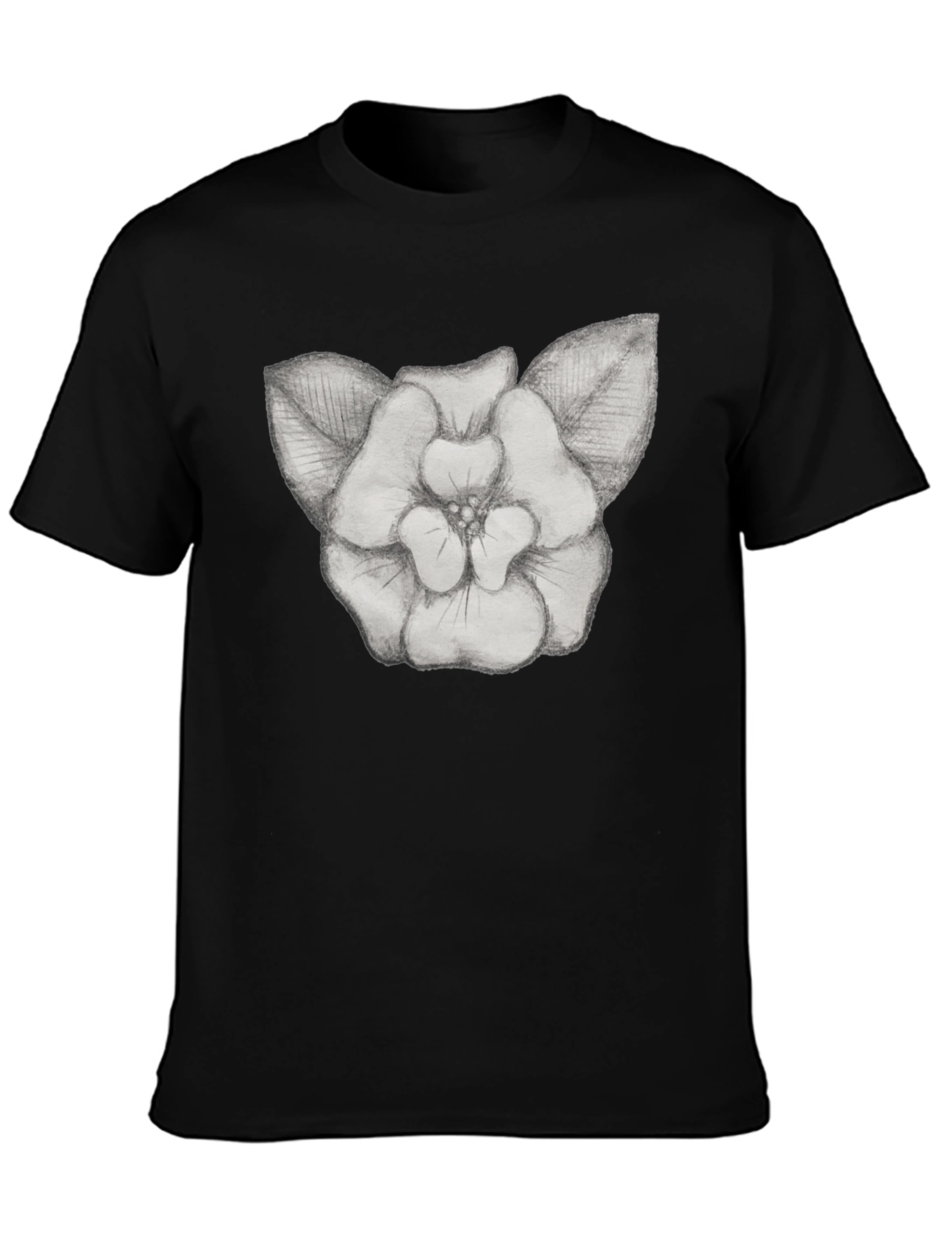 Floral Sketch Graphic Tee - Black Cotton T-Shirt