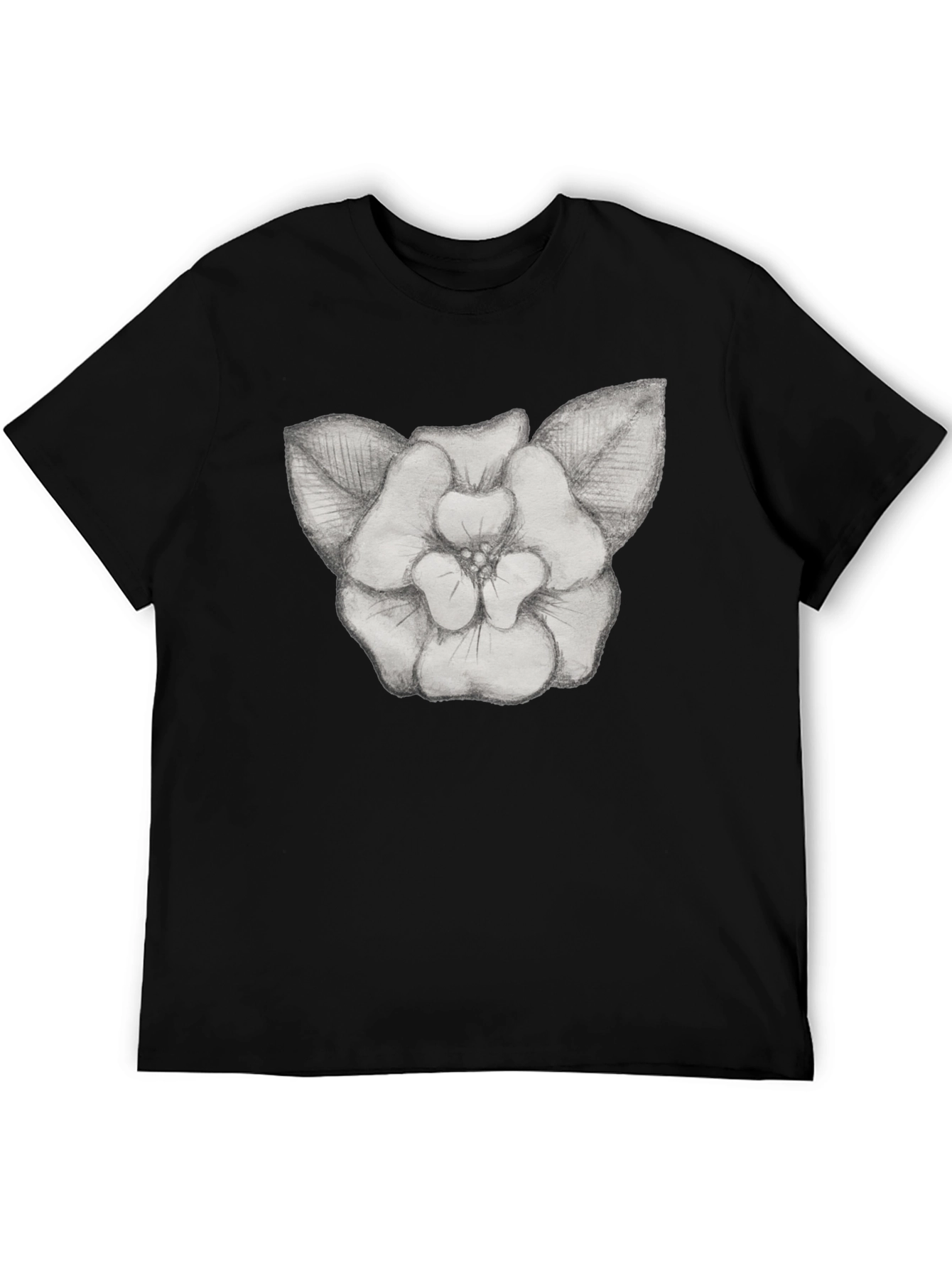 Floral Sketch Graphic Tee - Black Cotton T-Shirt