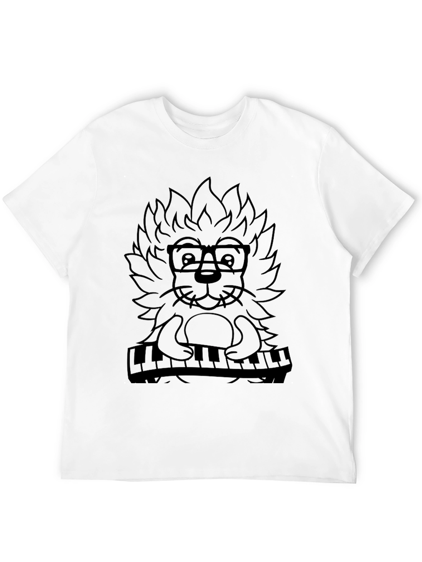 Hipster Lion Piano Player Graphic Tee - Black