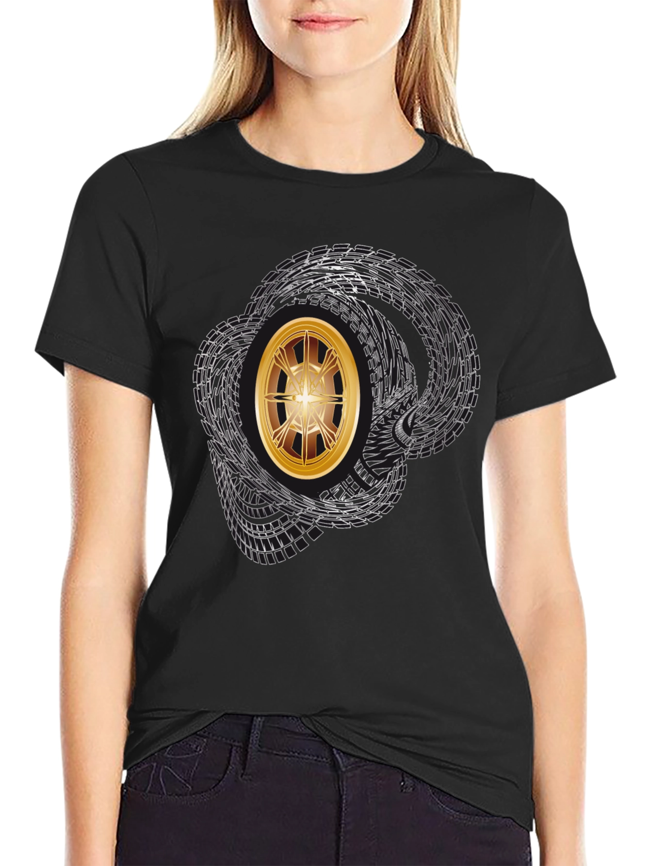 Graphic Tee - Tire Tracks & Gold Rim