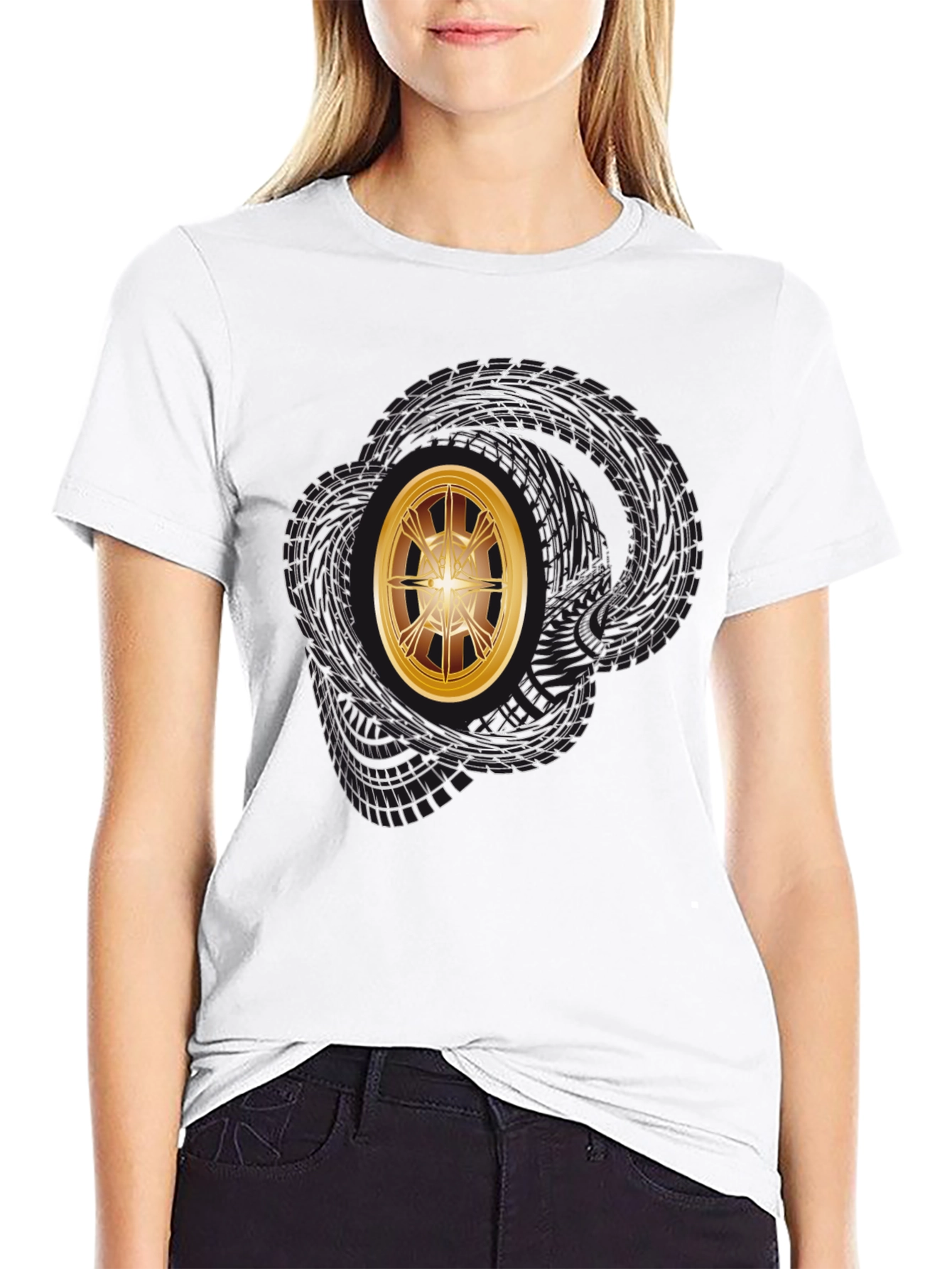Graphic Tee - Tire Tracks & Gold Rim
