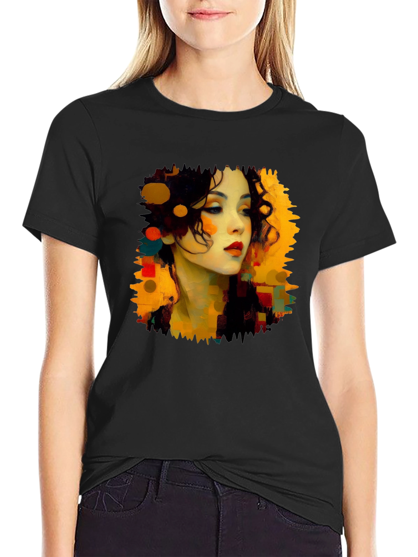 Abstract Woman Portrait Black T-Shirt