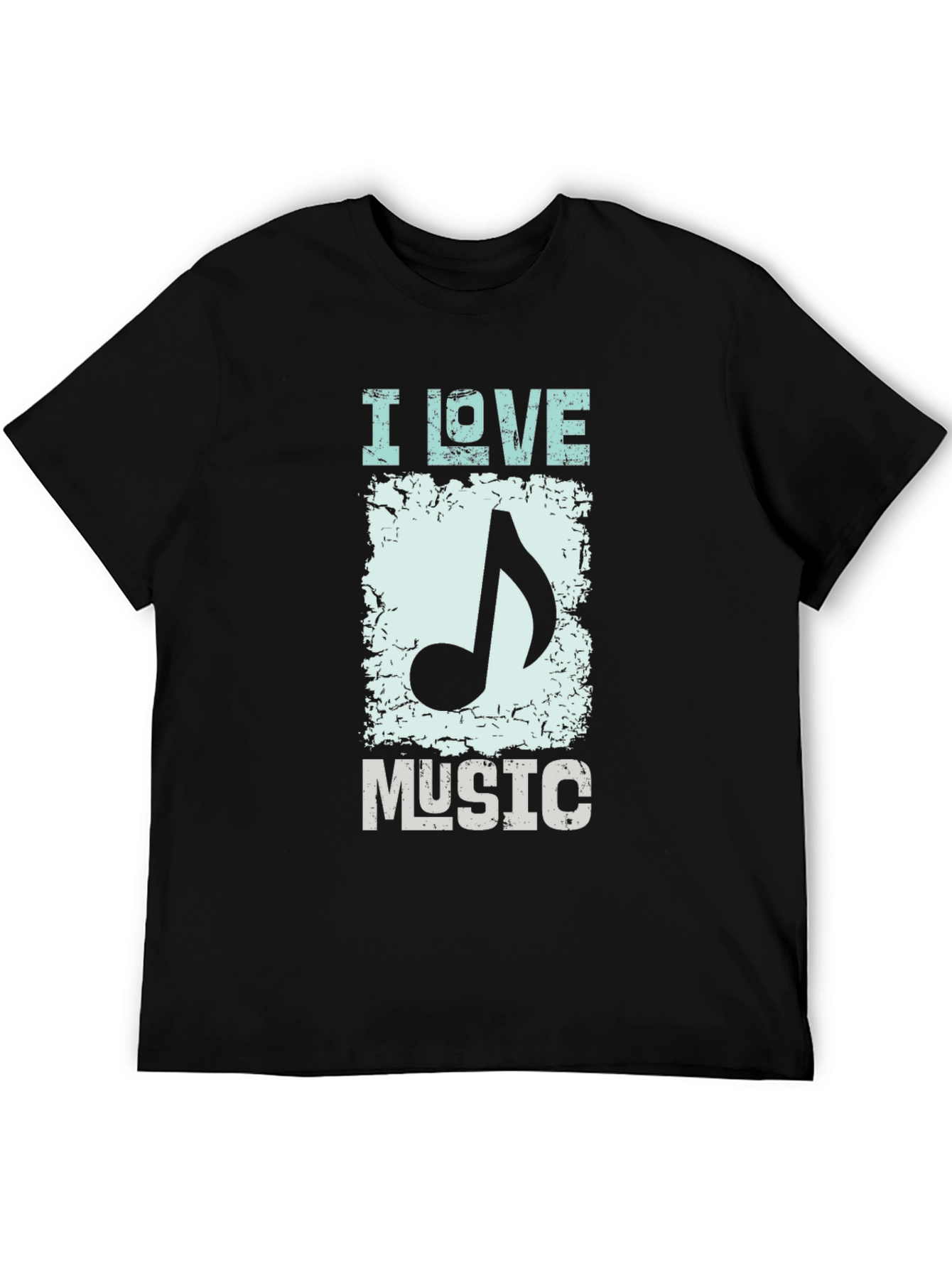 I Love Music Graphic Print Black T-Shirt